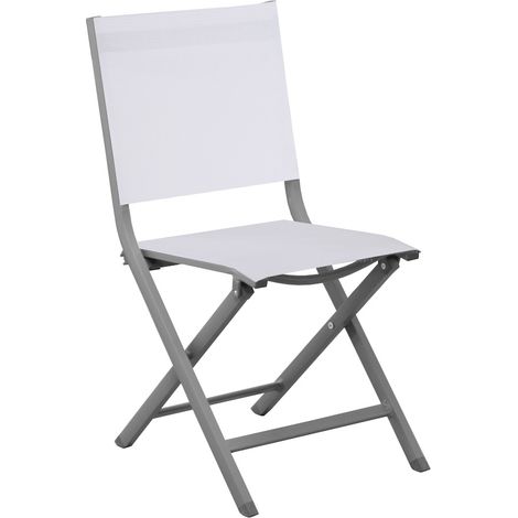 PROLOISIRS Chaise pliante - THEMA - Aluminium époxy gris - Toile TPEP chiné blanc