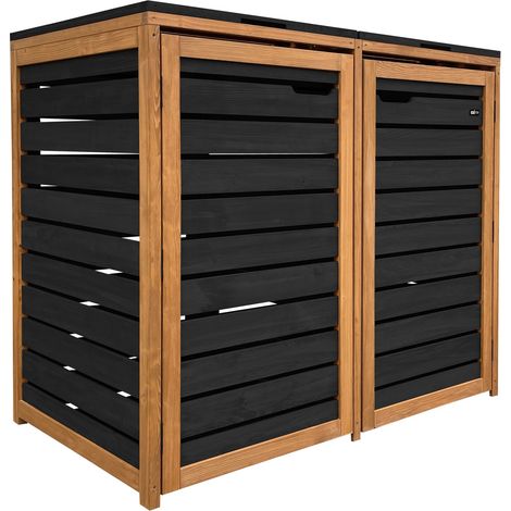 Axi Lex Cache Poubelle En Bois Noir/Marron - Abri Poubelle Pour 2 Conteneurs - Max. 240L - Abri Poubelle Extérieur Avec Excellente Ventilation