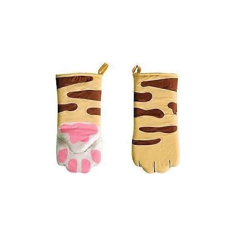 Lot de 2 gants de cuisine résistants à la chaleur jusqu'à 250 °C, antidérapants, motif patte de chat, isolants, utilisables comme maniques et gants de barbecue. (1/5)