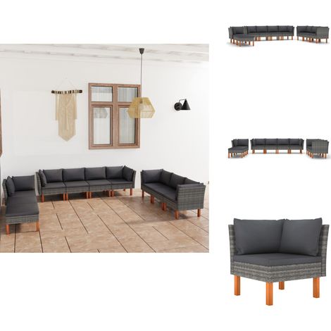 Salon de jardin 10 pcs avec coussins Résine tressée Gris - Salon De Jardin - Mobilier De Jardin - Set De Salon De Jardin - Canapé D'extérieur - Chaise Longue (1/5)