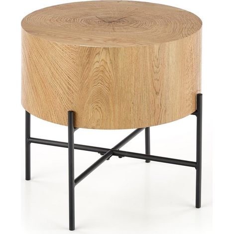Table basse ronde 45 cm aspect chêne naturel avec structure noire en métal TINIA (1/5)