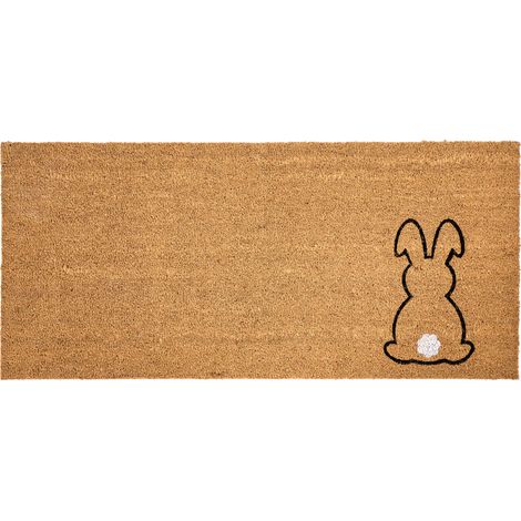Felpudo de fibra de coco antideslizante 55 x 120 cm con dorso de PVC motivo conejo natural Lingayen