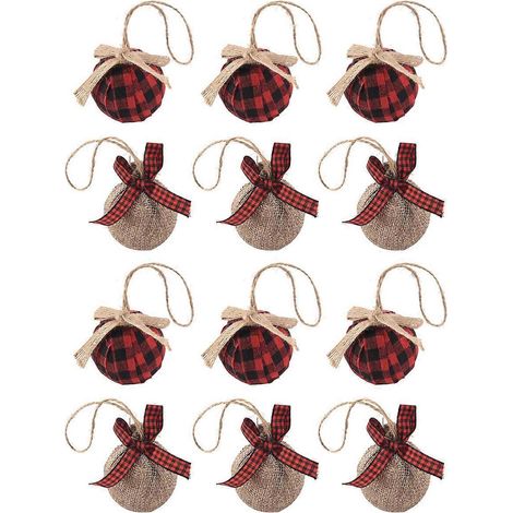 Weihnachtsbaumschmuck, 12 Stück, 2-1/2 Zoll, Rot/Schwarz