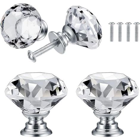 4 Stück (2,52,52,4 cm) Türgriffe aus weißem Kristall, Möbelgriffe aus Diamant, Schrankgriffe, dekorative Griffe (1/5)