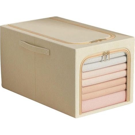 Boîte de rangement empilable en tissu avec fenêtre transparente, pliable, 30 L, 1 pièce (beige) (1/5)