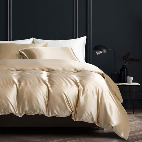 Bettwäsche-Set 155x220cm Beige Mikrofaser-Satin mit Reißverschluss