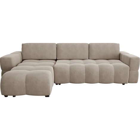 Canapé d'angle gauche convertible coffre 5 places en velours taupe (1/5)