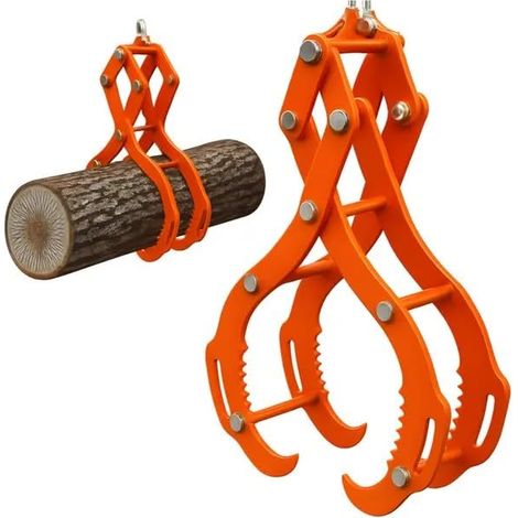 Pince levage bûches 4 griffes 71 cm orange charge 2500 kg ouverture 81 cm, pince débardage bois tracteur ATV (1/5)