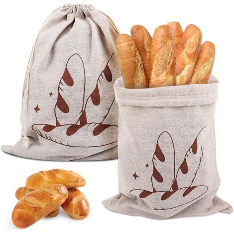 2 Piece Linen Bread Bag,Bread Bag with Drawstring,Reusable Bread Drawstring Bags,Washable,Bread Storage Bag,Use as Fruit and Vegetable Bags (1/5)