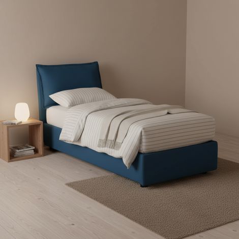 Talamo Italia Einzelbett Carolina, Containerbett mit Stoffbespannung, 100% Made in Italy, Frontöffnung, inklusive Matratze Cm 80x190, Blau (1/5)