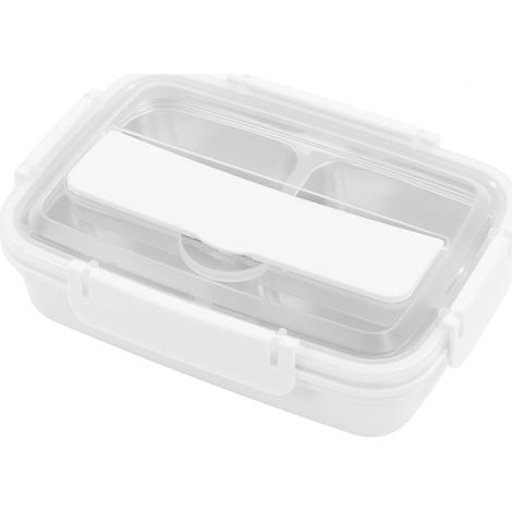 Boîte à lunch à 4 compartiments en acier inoxydable 304, blanche, idéale pour l'école et le bureau. (1/5)