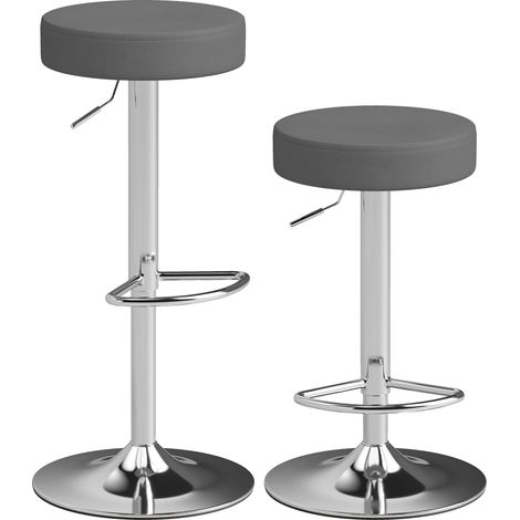 HOMCOM Bar Stools Set of 2, Height Adjustable Breakfast Bar Chairs, Grey