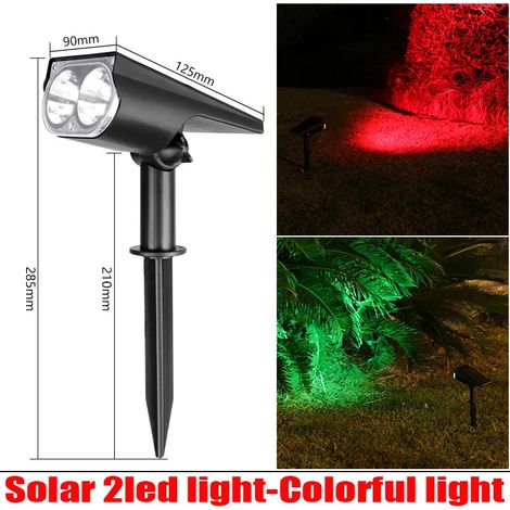 Lampe solaire LED (2 LED multicolores) Projecteur solaire réglable, étanche IP65, pour éclairage paysager et mural extérieur (1/5)