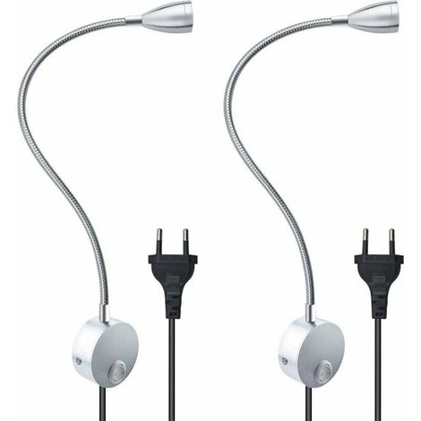 Lampe de lecture murale flexible 3W avec prise UE et interrupteur, appliques murales pour lecture, livres, tête de lit, chambre (2 unités, lumière chaude) (1/5)