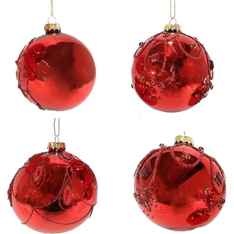 Palline in vetro soffiato rosso decorazioni per albero di natale addobbi sfera cm10 natalizia set da 4 (1/5)