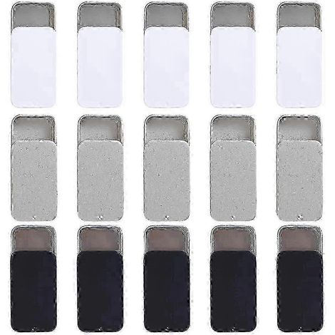 Lot de 15 mini boîtes de rangement en métal avec couvercle coulissant, compatibles avec les petits objets (noir, blanc, argent). (1/5)