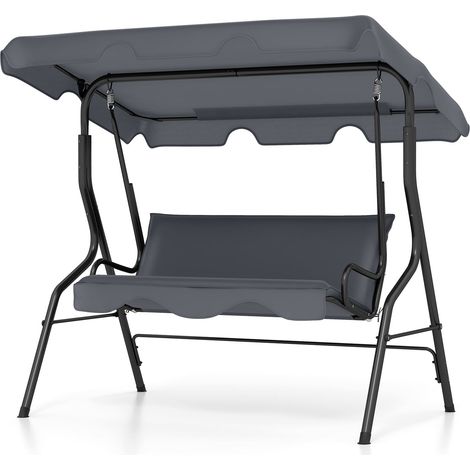COSTWAY 3-Seater Canopy Swing Chair Waterproof Swing Cushioned Seat-Grey (1/5)