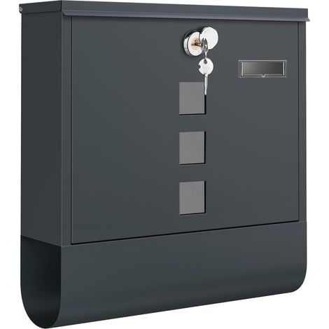 Boîte aux Lettres Murale, avec Serrure avec Couvercle Rotatif, Fenêtre de Visualisation, Porte-nom, Compartiment à Journaux, Montage Facile, 9.5 x 30.5 x 33.3 cm, Gris Anthracite (1/5)