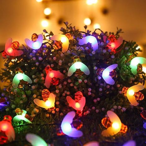 Diese solarbetriebene, bienenförmige Lichterkette mit 30 Glühbirnen eignet sich für Gärten und Terrassen. (6,5 Meter, farbige Lichter) (1/4)