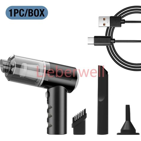Aspirateur de voiture Portable de petite taille avec 3 têtes détachables, chargement de TYPE-C, outil de nettoyage de voiture Compact, rangement facile,noir (1/4)