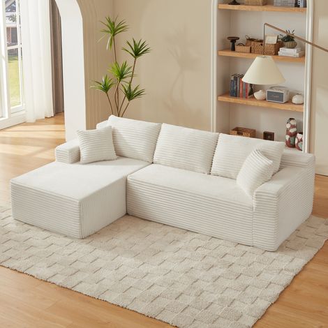 Sofá esquinero modular en forma de L de 3 plazas, espuma viscoelástica, chaise longue extragrande, blanco - Lado derecho (1/4)