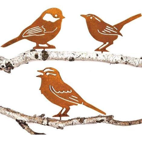 Oiseaux Rouillé Décoration de Jardin pour Arbre, Patine Rouille Naturelle, Jardin Décoration Fleur Rétro, Mésange, Roitelet, Moineau Domestique (1/4)
