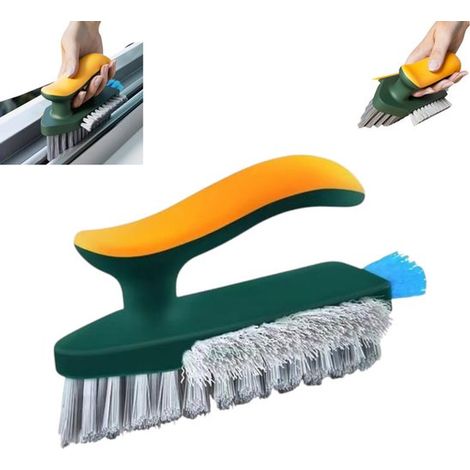 brosse pour les recoins - Brosse manuelle pour nettoyer les angles - Vert foncé - Convient pour les salles de bain, les sols et les joints de carrelage - Équipée d'une raclette et d'une poignée ergono (1/5)