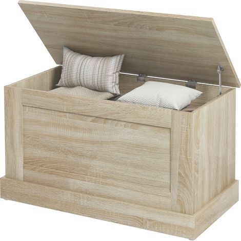 Coffre de rangement, coffre à jouets, avec charnière de sécurité, pour salon, en bois, 80 x 40 x 45 cm, bois naturel