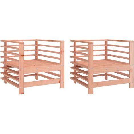Chaises de jardin, un ensemble de deux, en sapin de Douglas massif. (1/5)