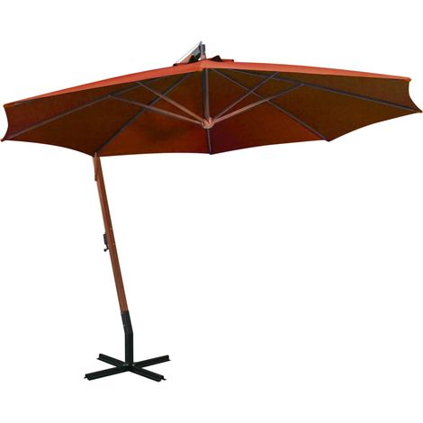 Parasol suspendu avec mât 3,5 x 2,9 m bois de sapin orange