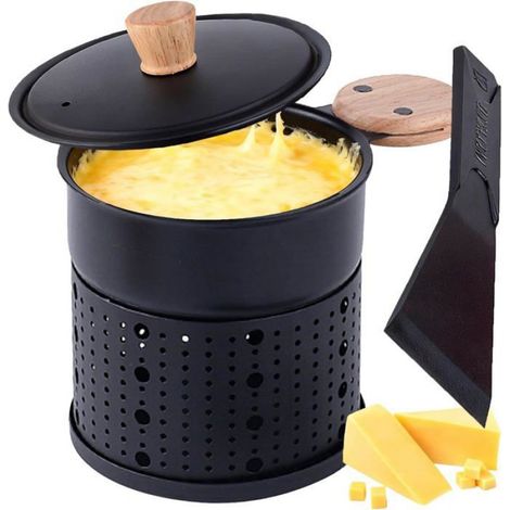 1 Caquelon à fondue,Métal et bois,300ml,Manche en bois,Camping et intérieur (1/5)