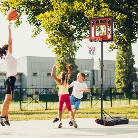 Rouge Noir - Anneau de basket portable réglable de 205-261 cm avec base rechargeable en acier et 2 roues de transport pour enfants et