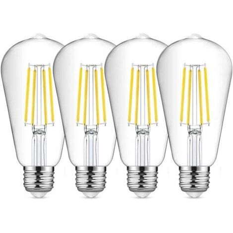 Pair E27 ST64 LED-Filamentlampe, Vintage-Kaltweiß, 8 W, 6500 K, Vintage-Edison-Glühbirne, Retro-Antiklampe, entspricht einer 80-W-Glühbirne, 4er-Pack