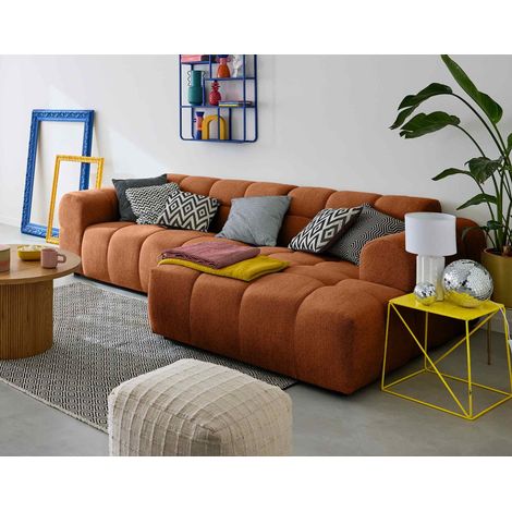 Lisa Design – Canapé d'angle droit 4 places en tissu texturé – Structure en bois massif – Confort optimal – Couleur rouille – Dimensions 262x152 cm