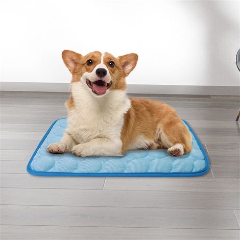 Tapis Rafraîchissant Pour Animaux - Tissu Soie Glacée Avant - Fond Maille Respirant - Pour Chiens Et Chats - Bleu - XS (40 x 30 cm) (1/2)