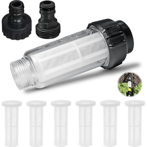 Juego de filtros de 7 piezas para limpiadoras de alta presión, compatible con filtros de agua, 6 insertos de filtro y conexiones de agua de 3/4", accesorios de filtro para mangueras de riego y limpiad (1/5)
