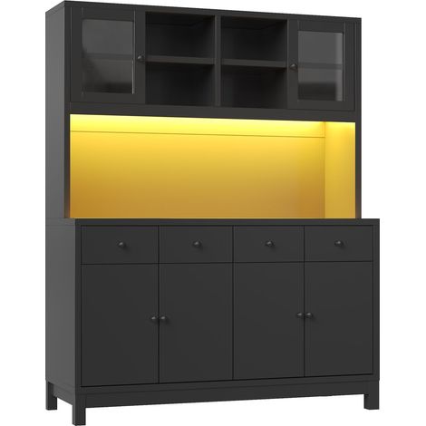 Buffet 140 x 38 x 180 cm à portes vitrées éclairage led rgb piloté par application 4 tiroirs étagères réglables charge jusqu’à 100 (1/5)