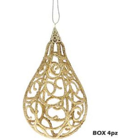 4 palle a goccia glitterate per albero di natale - colore oro - decorazioni addobbi natalizi