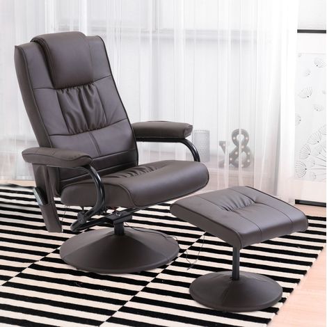 MEUBLIV Sillón relax masajeador giratorio 360° con reposapiés marrón de polipiel (1/5)