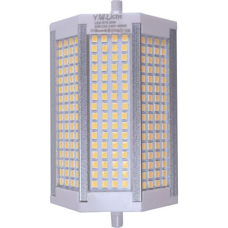 Ampoule LED R7S 50 W 118 mm à intensité variable, blanc neutre 4000 K, remplace un projecteur halogène 500 W, angle de faisceau 200°, culot J118, AC220-240 V [Classe énergétique G]
