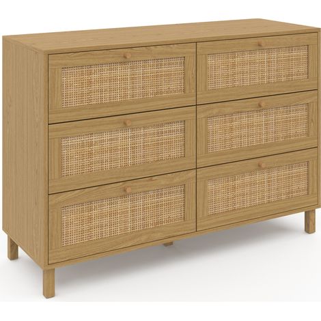 Idmarket – Commode enfant 6 tiroirs 115 cm – Largeur 40 cm – Hauteur 80 cm – Structure panneaux de particules – Façades en cannage naturel (1/5)