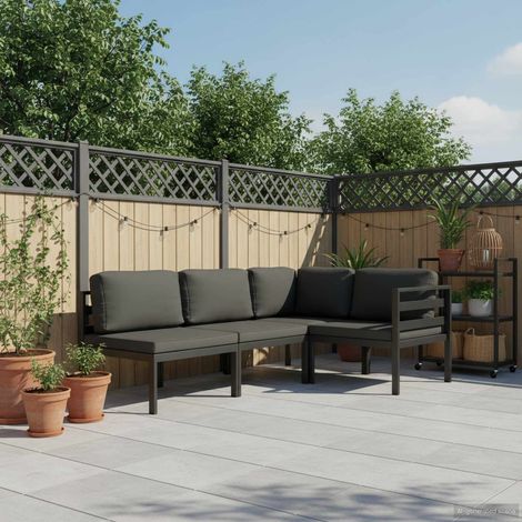 vidaXL Set muebles de jardín 4 pzas y cojines aluminio gris antracita (1/5)