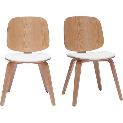 Miliboo – Lot de 2 chaises scandinaves en bois clair et blanc – Structure en contreplaqué érable – Assise rembourrée 30 kg/m3 – Pieds en hêtre massif (1/5)