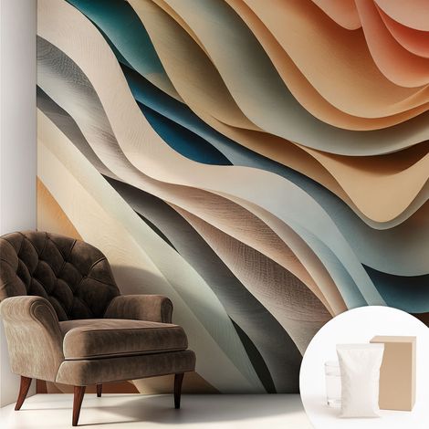 Tapete Vliestapete mit Kleber - Wanddekoration Wohnzimmer - Tapete Schlafzimmer Wogende Formen 250x250 cm (1/5)