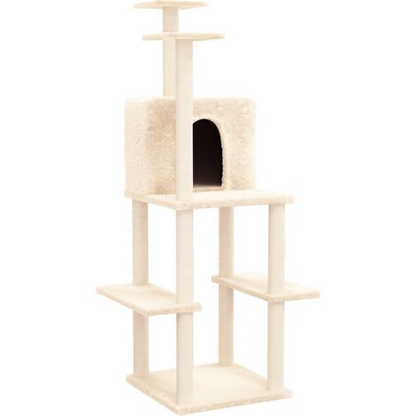 Arbre à chat meuble tour grimper jouet grattage grattoir escalade plateforme avec griffoirs en sisal 144,5 cm crème