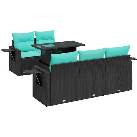 Juego Sofá Jardín 6 Piezas con Cojines Negro Poli Ratán Acacia vidaXL (1/5)