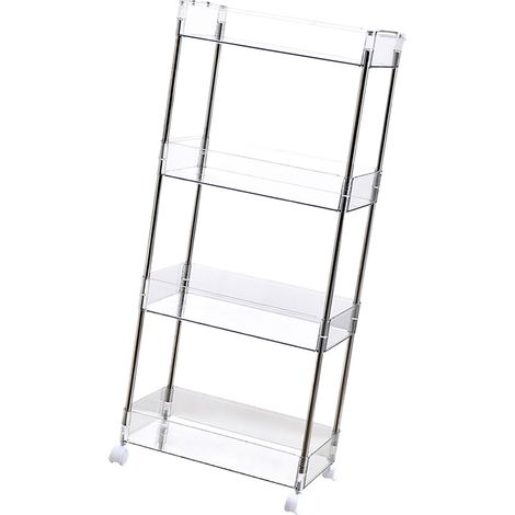 Étagère de rangement transparente en acrylique pour cosmétiques et snacks, avec roulettes, pour sol de dortoir, amovible, 4 niveaux, 86,2 x 37 x 20,5 cm (1/5)