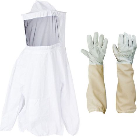 Combinaison d'Apiculture pour le Corps Vêtements à Capuchon avec Voile Manteau de Protection pour Apiculteurs Costume Apicole en Coton avec Chaperon Anti Guêpes Équipement (1/5)