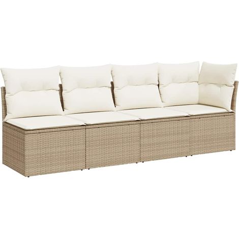 Maison Exclusive - Gartensofa mit Kissen 4-Sitzer Beige Poly Ratt