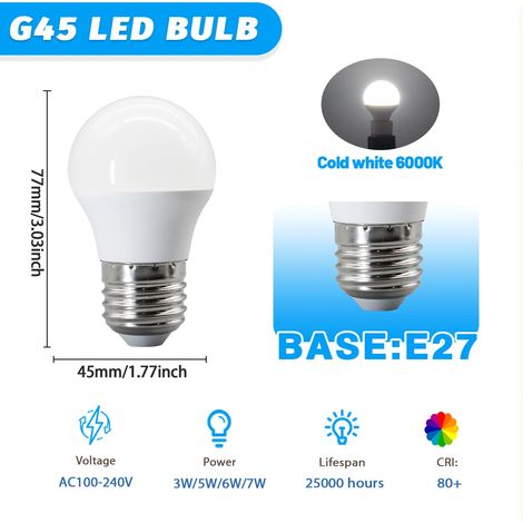 (E27 6000K, 6W) Lot de 4 mini ampoules LED G45, sans scintillement, à économie d'énergie pour une utilisation domestique (1/5)